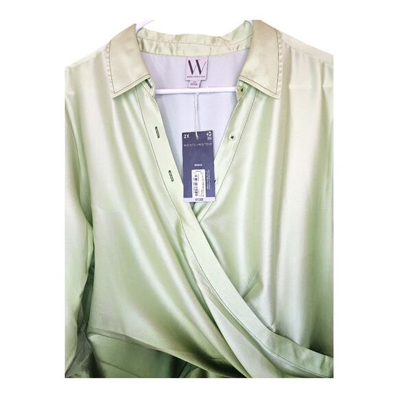 NEW Worthington Women's Plus Size Green Ombre Dip Dye Midi Wrap Dress (Size: 2X) - Picture 4 of 9